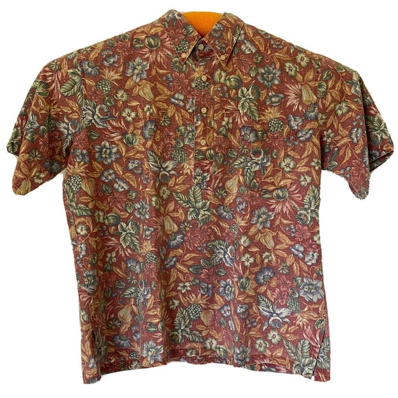 Reyn Spooner Shirt Half Button Short Sleeve Reverse Print Floral Red Mul… - Picture 1 of 6